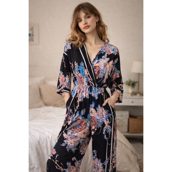 Flying Tomato Pants - Flying Tomato Floral Wrap Jumpsuit XS | Wide Leg Boho Indie Y2K Vintage Inspired